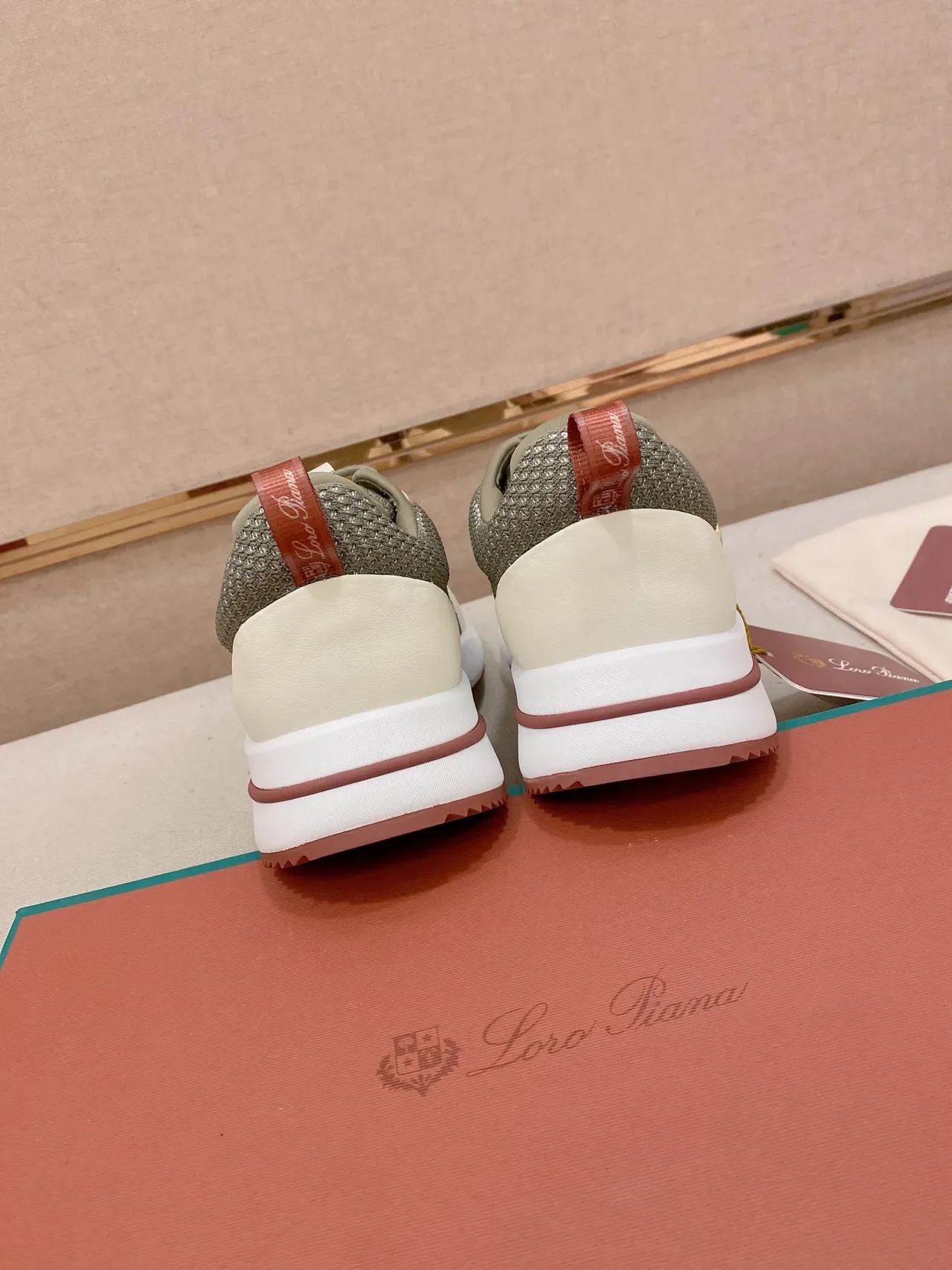 Olive Gray and Off-White Knit-Mesh Lifestyle Sneaker 3