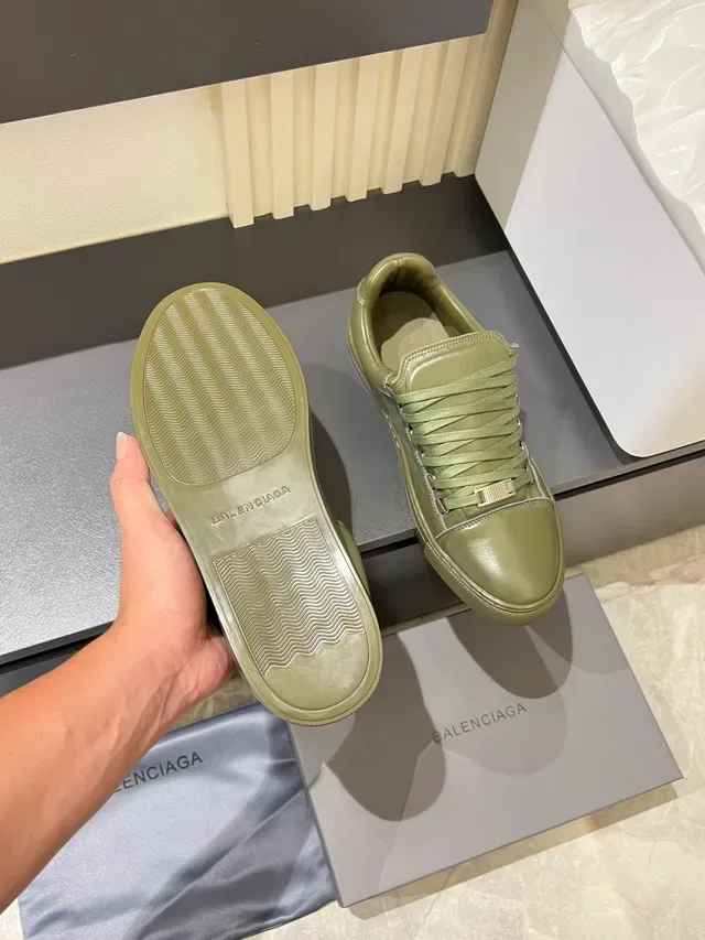 Olive Green Leather Low-Top Sneakers 3