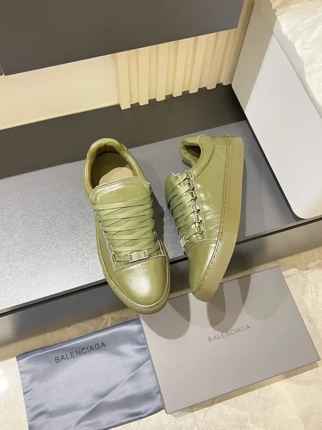 Olive Green Leather Low-Top Sneakers 4