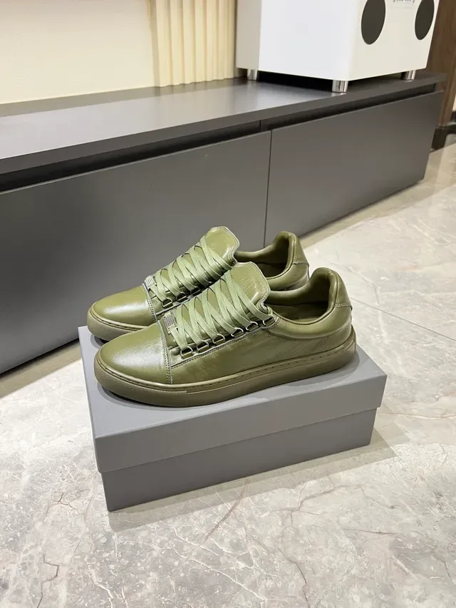 Olive Green Leather Low-Top Sneakers 5