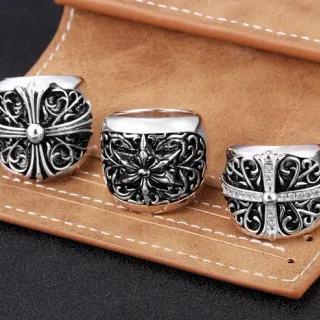 Ornate Filigree Cross Motif Silver-Tone Rings