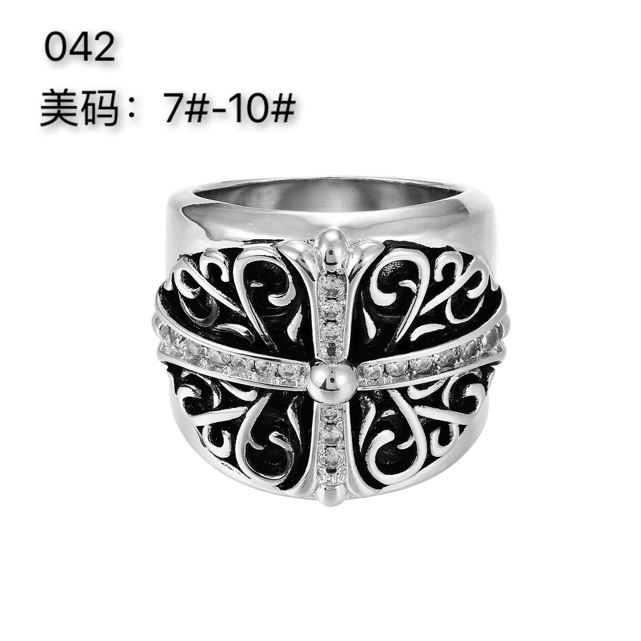 Ornate Filigree Cross Motif Silver-Tone Rings 2