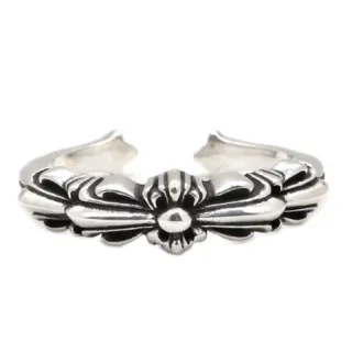 Ornate Floral Scrollwork Silver-Tone Open Band Ring