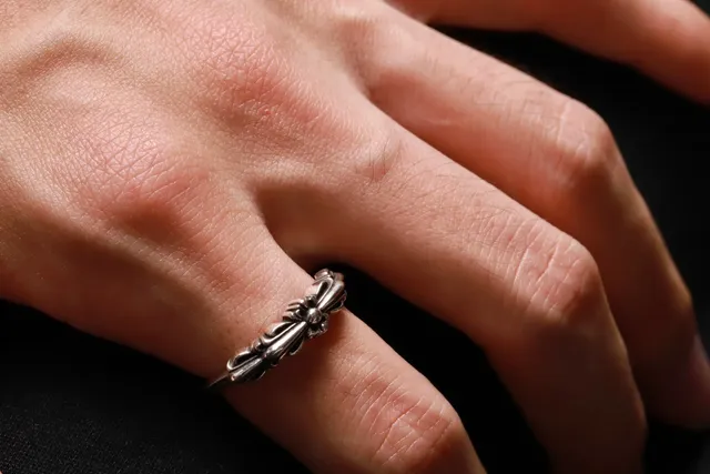 Ornate Floral Scrollwork Silver-Tone Open Band Ring 4