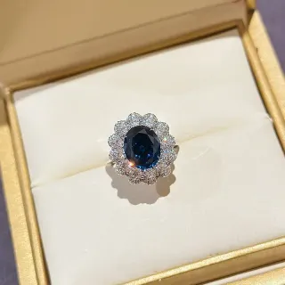 Oval Blue Gemstone Floral Halo Ring