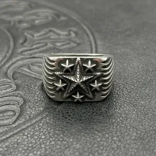 Oxidized Silver Winged Star Wide Band Ring