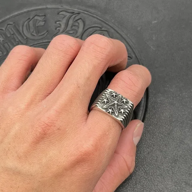 Oxidized Silver Winged Star Wide Band Ring 2