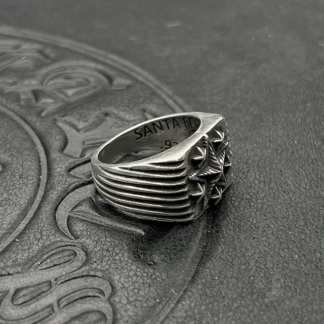 Oxidized Silver Winged Star Wide Band Ring 4