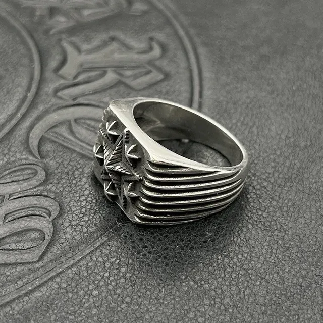 Oxidized Silver Winged Star Wide Band Ring 5