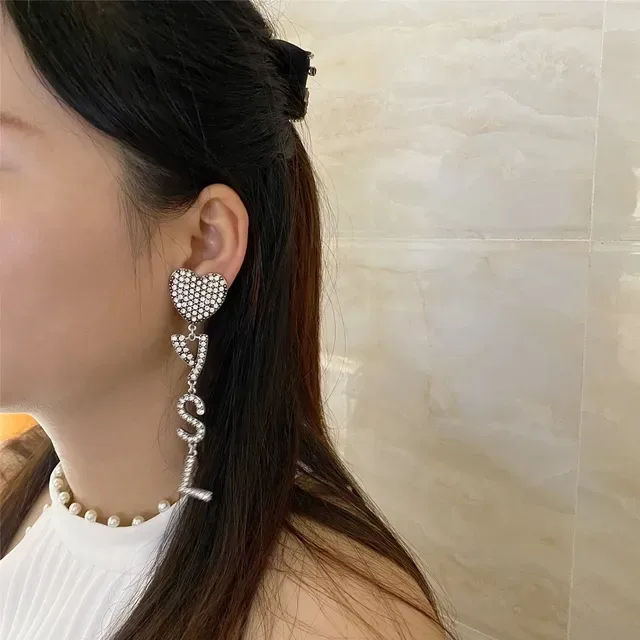 Pavé Heart and LSL Letter Dangling Earrings 3