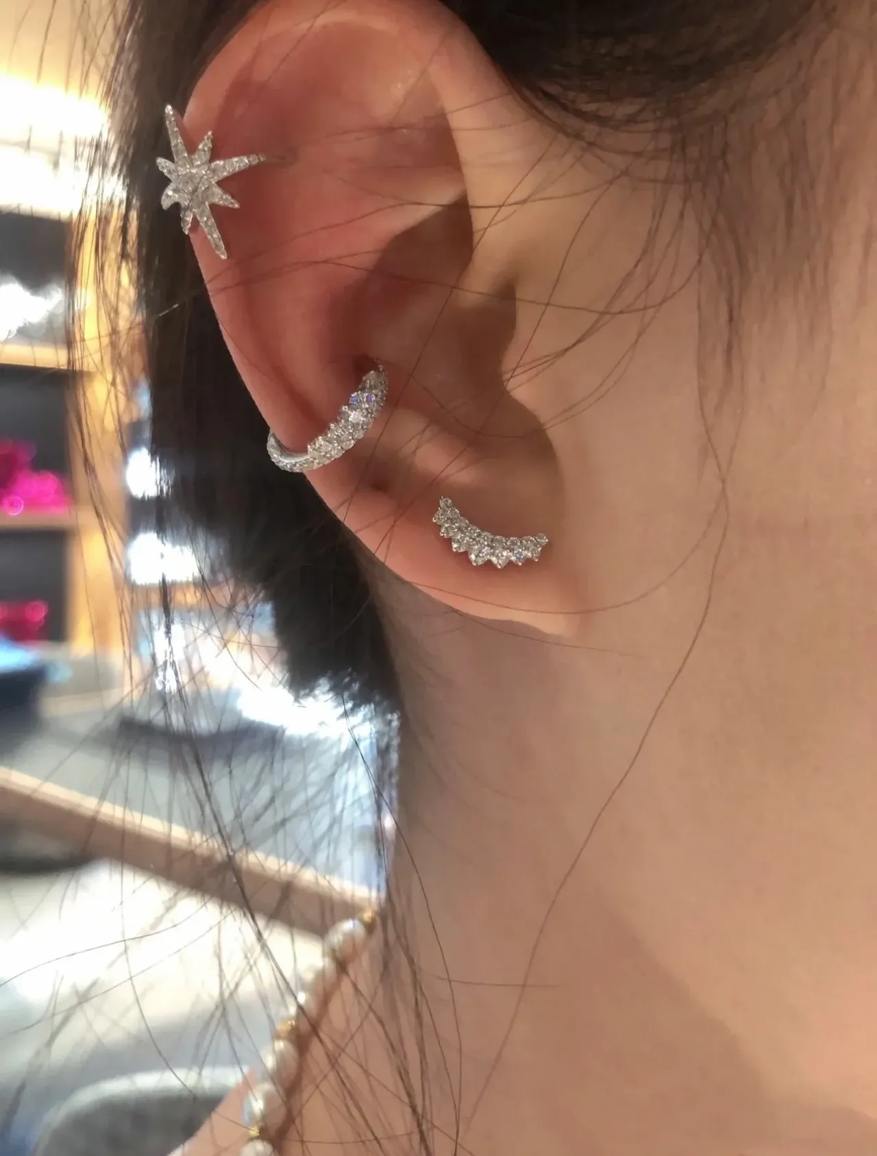 Pavé-Set Curved Asymmetrical Stud Earrings 3
