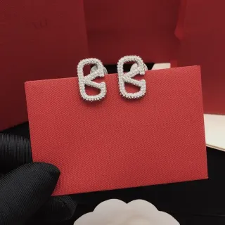 Pavé-Set Double-B Motif Stud Earrings