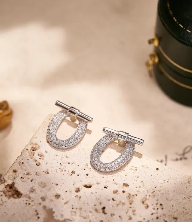 Pavé-Set Dual Hoop Toggle Earrings 3