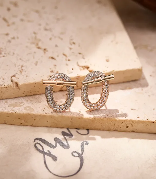 Pavé-Set Dual Hoop Toggle Earrings 5