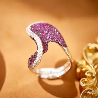 Pavé-Set Pink and White Gemstone Sculptural Wave Ring
