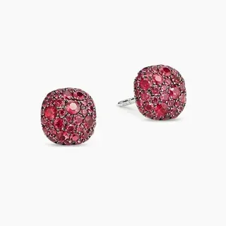Pavé-Set Red Gemstone Cushion Stud Earrings