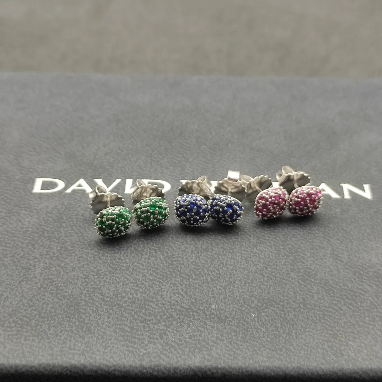 Pavé-Set Red Gemstone Cushion Stud Earrings 2
