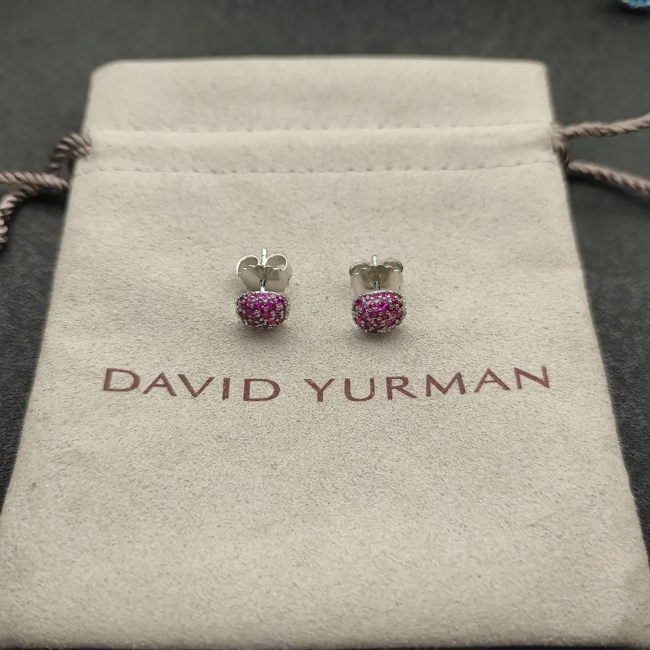 Pavé-Set Red Gemstone Cushion Stud Earrings 4