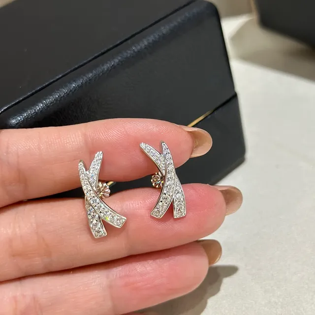 Pavé-Set X-Shape Double-Bar Stud Earrings 7