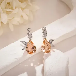 Pear-Shaped Peach Crystal Wing Accent Drop Earrings