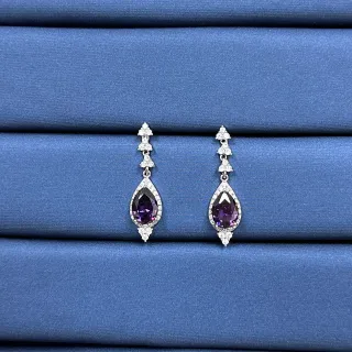 Brincos de gota pavé em forma de pera de gema roxa