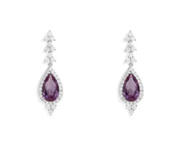 Pear-Shaped Purple Gemstone Pavé Drop Earrings 2