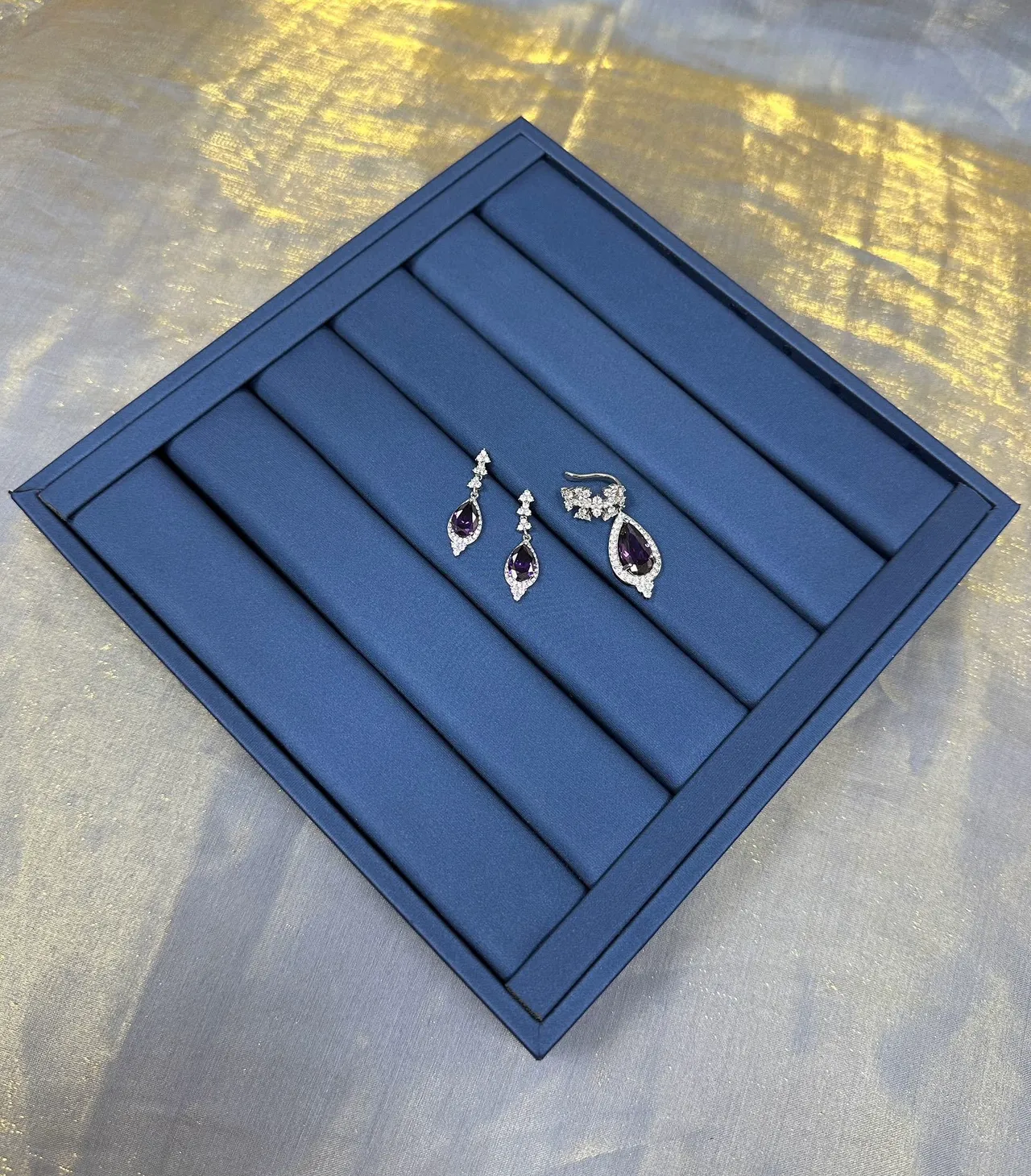 Pear-Shaped Purple Gemstone Pavé Drop Earrings 8