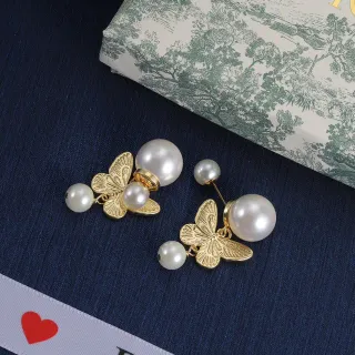 Pearl and Gold-Tone Butterfly Drop Earrings