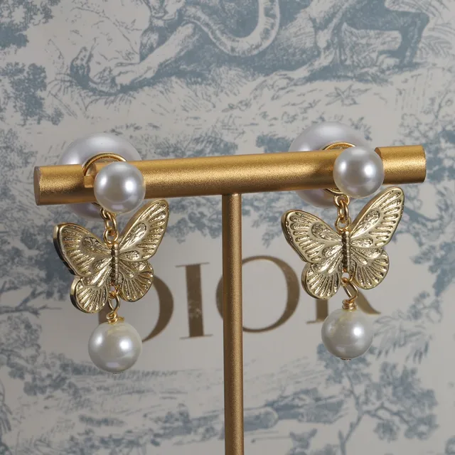 Pearl and Gold-Tone Butterfly Drop Earrings 2