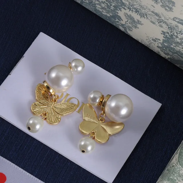 Pearl and Gold-Tone Butterfly Drop Earrings 3