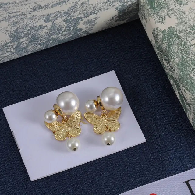 Pearl and Gold-Tone Butterfly Drop Earrings 4
