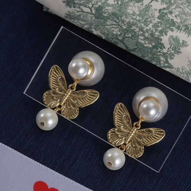 Pearl and Gold-Tone Butterfly Drop Earrings 5