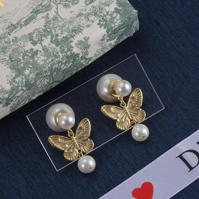 Pearl and Gold-Tone Butterfly Drop Earrings 6