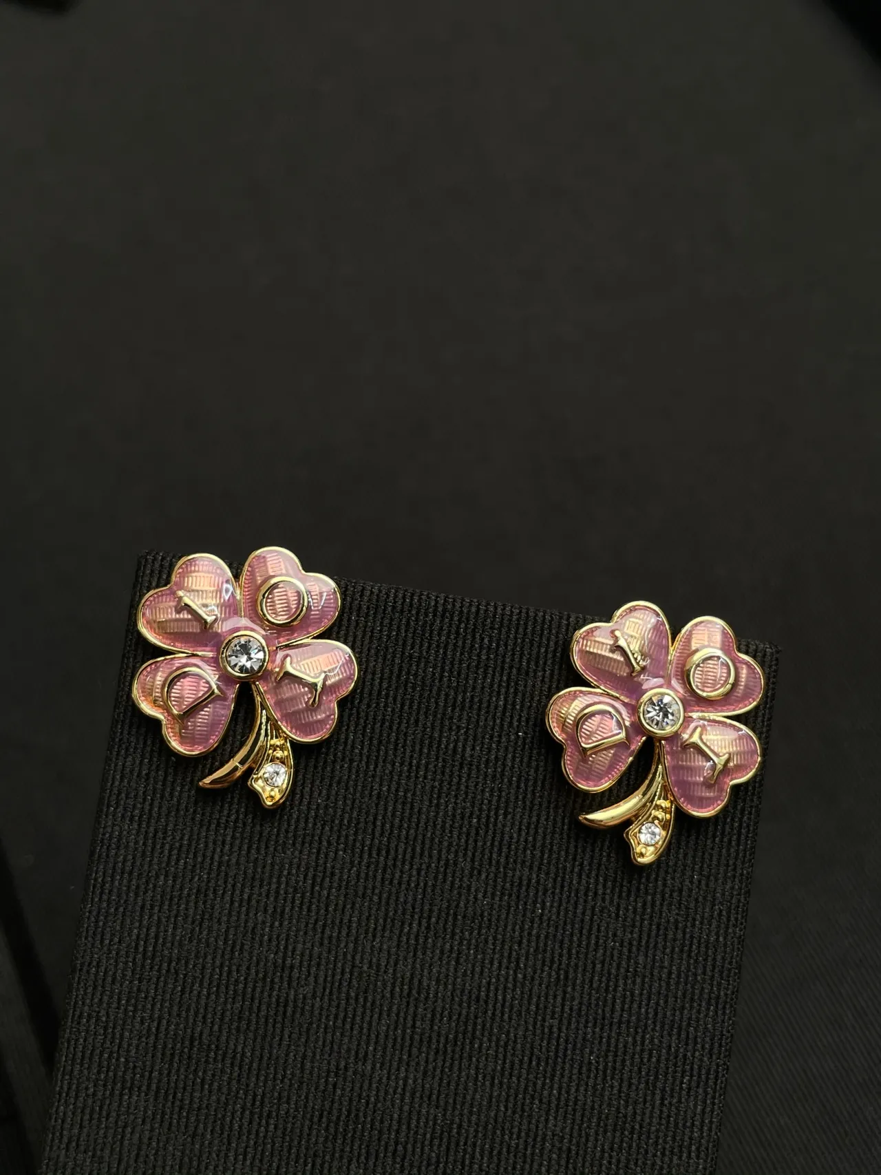 Pearl and Pink Enamel Clover Charm Drop Earrings 4
