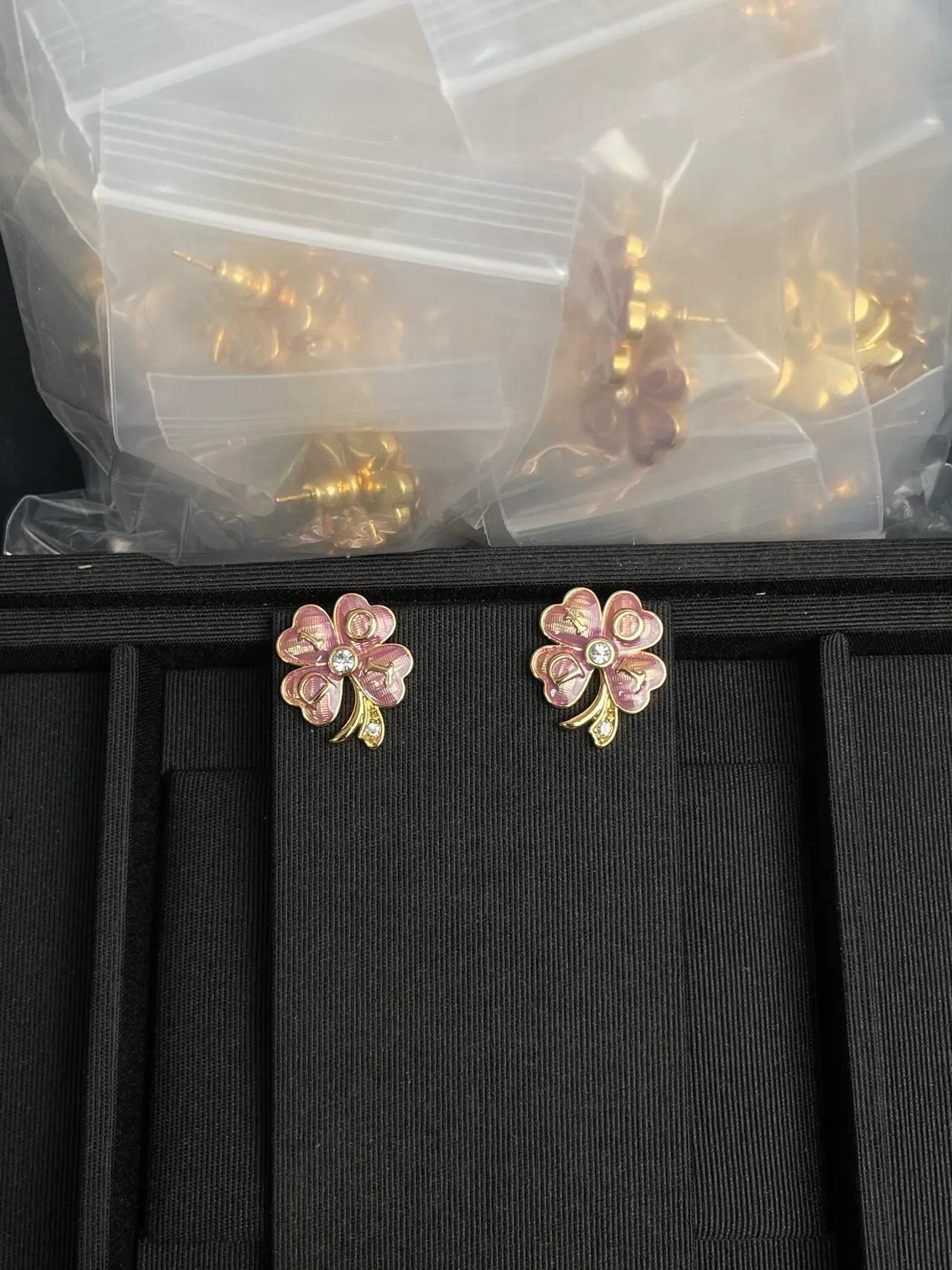 Pearl and Pink Enamel Clover Charm Drop Earrings 6