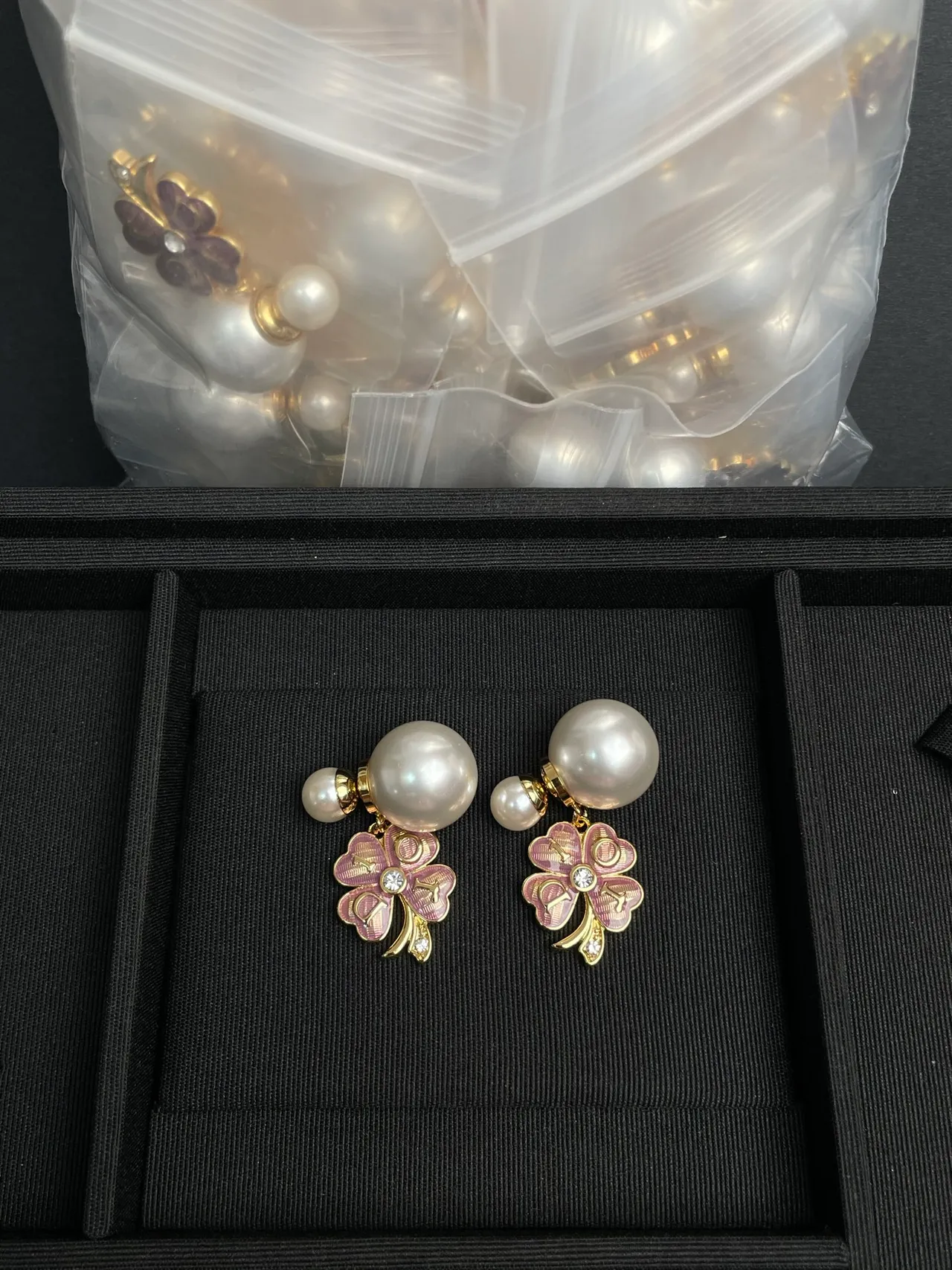 Pearl and Pink Enamel Clover Charm Drop Earrings 9