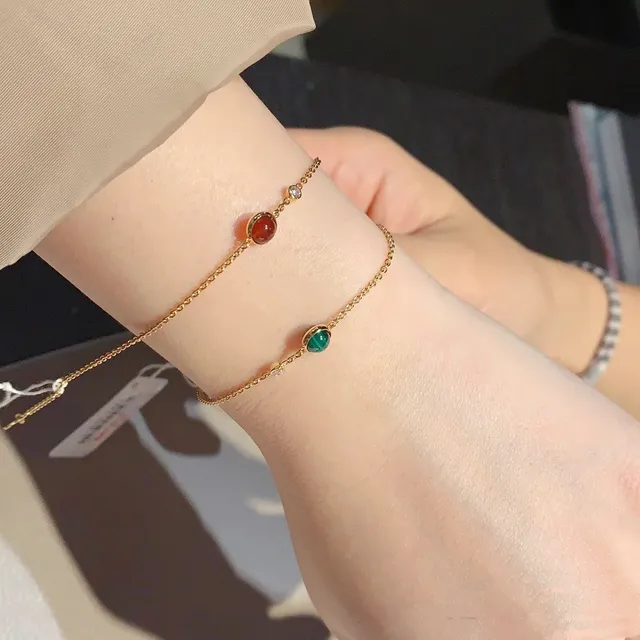 Piaget Gold Green Fine Chain Cabochon Gemstone Bracelet 8