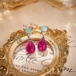 Pink and Aqua Teardrop Drop Earrings
