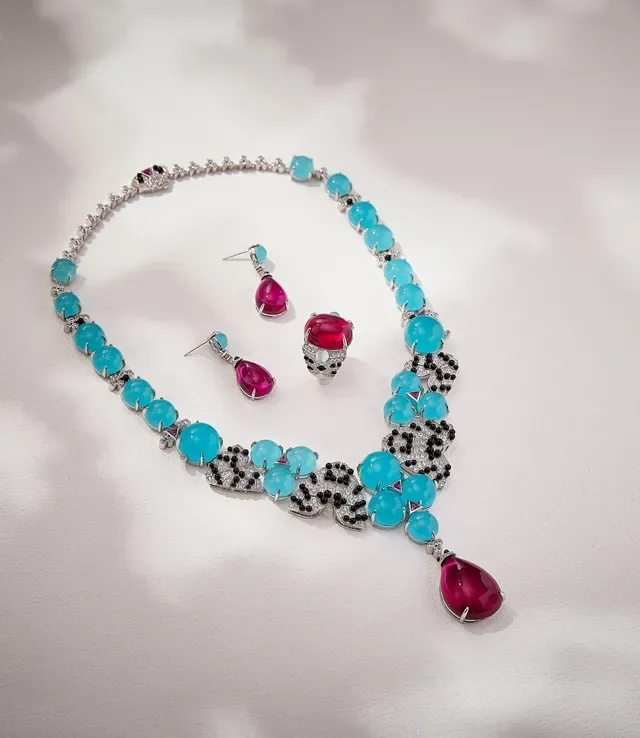 Pink and Aqua Teardrop Drop Earrings 2