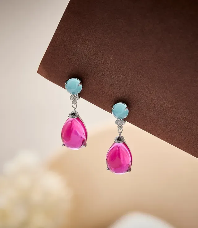 Pink and Aqua Teardrop Drop Earrings 3