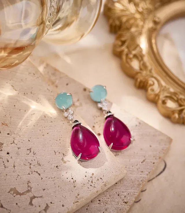 Pink and Aqua Teardrop Drop Earrings 4