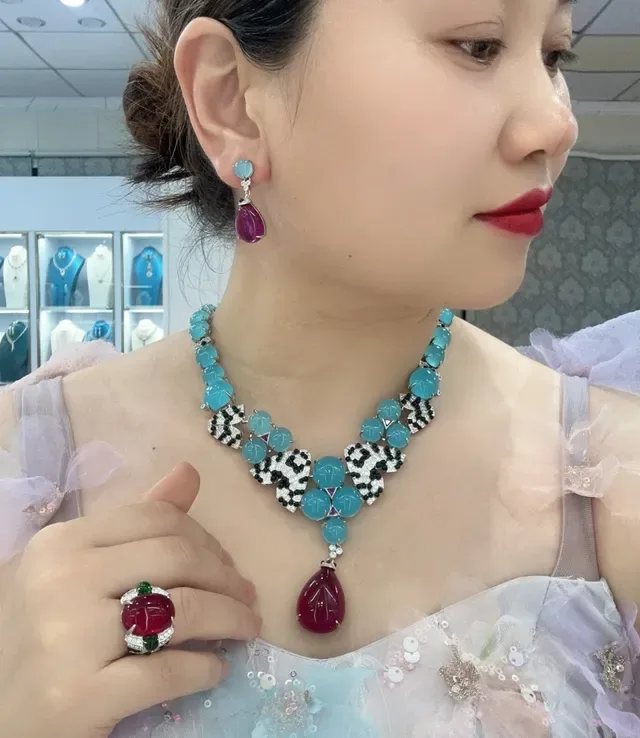 Pink and Aqua Teardrop Drop Earrings 6
