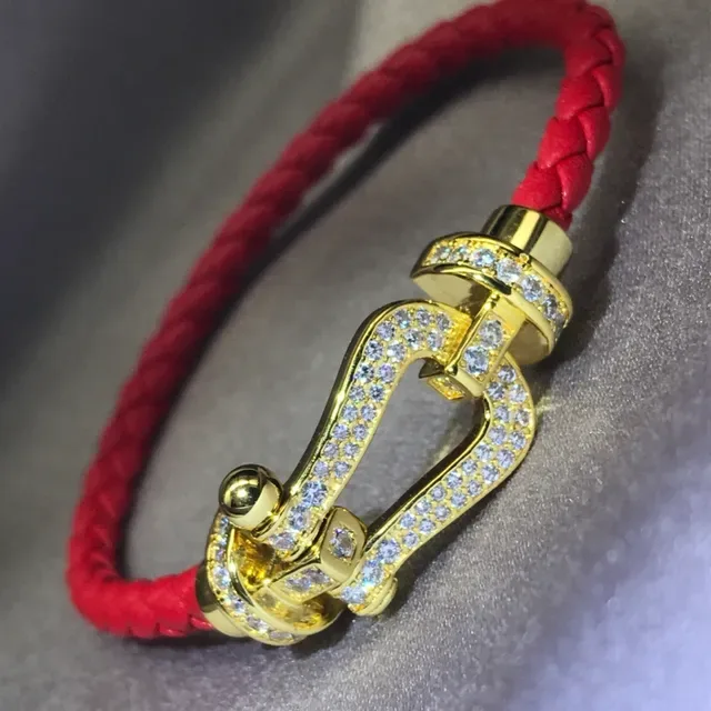 Pink and Brown Braided Leather Pave-Crystal Buckle Bracelets 3