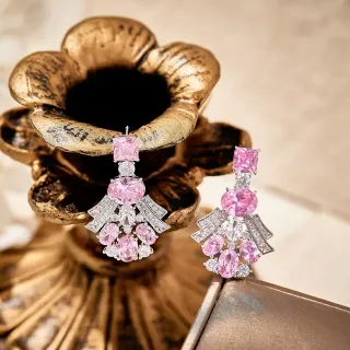 Pink and Clear Gemstone Fan-Dangle Earrings