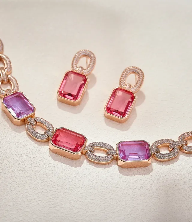 Pink Gemstone and Pave-Diamond Drop Earrings 2