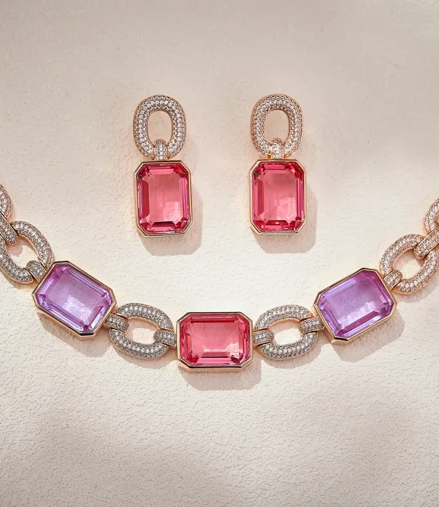Pink Gemstone and Pave-Diamond Drop Earrings 3