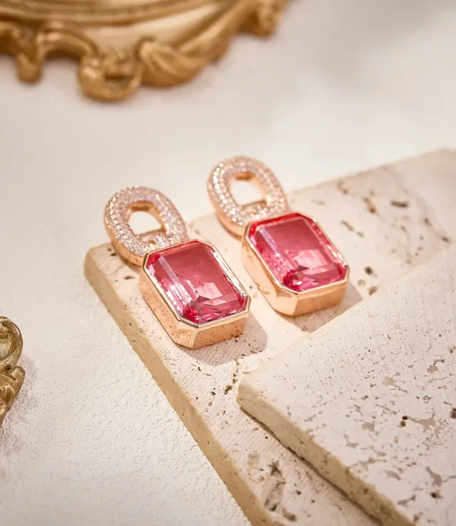 Pink Gemstone and Pave-Diamond Drop Earrings 4