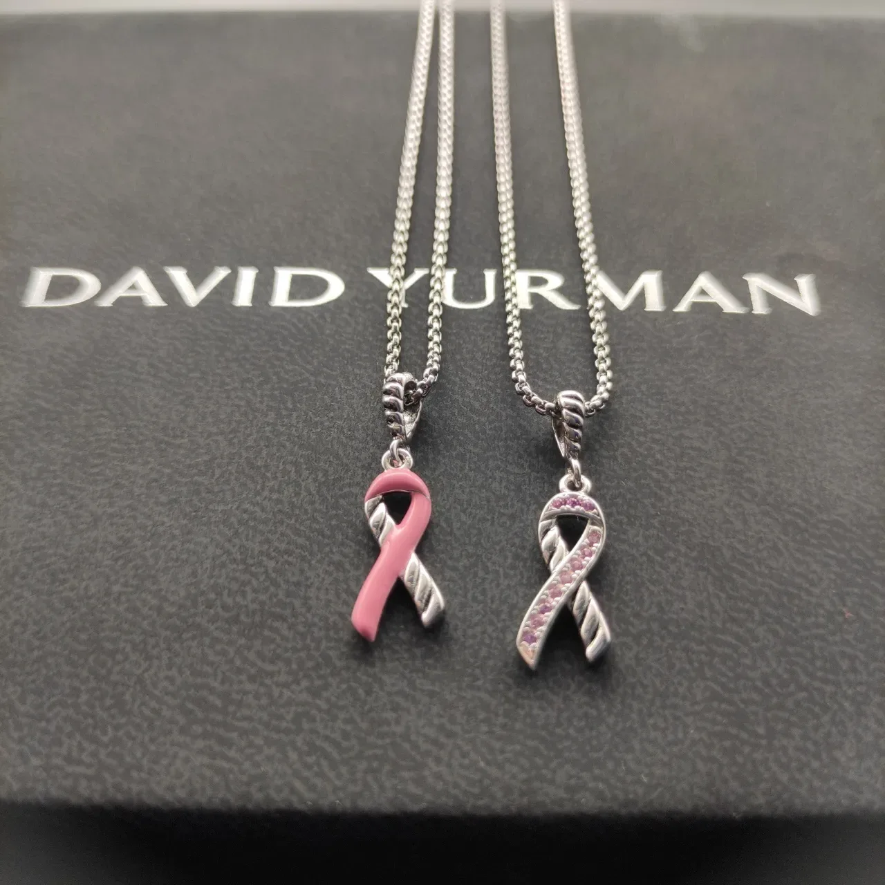 Pink Gemstone Ribbon Pendant Necklace 2