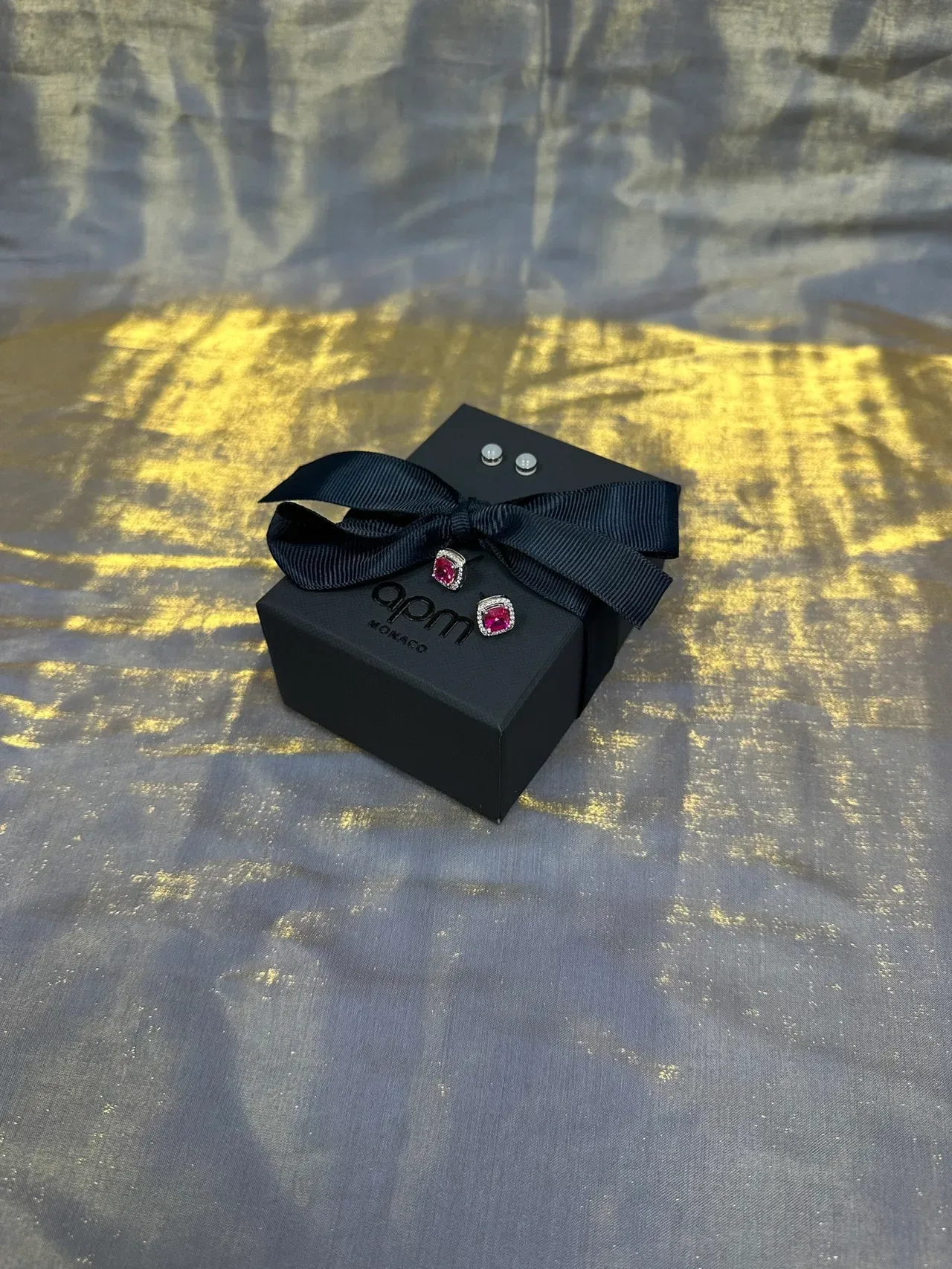 Pink Square-Cut Halo Stud Earrings 4