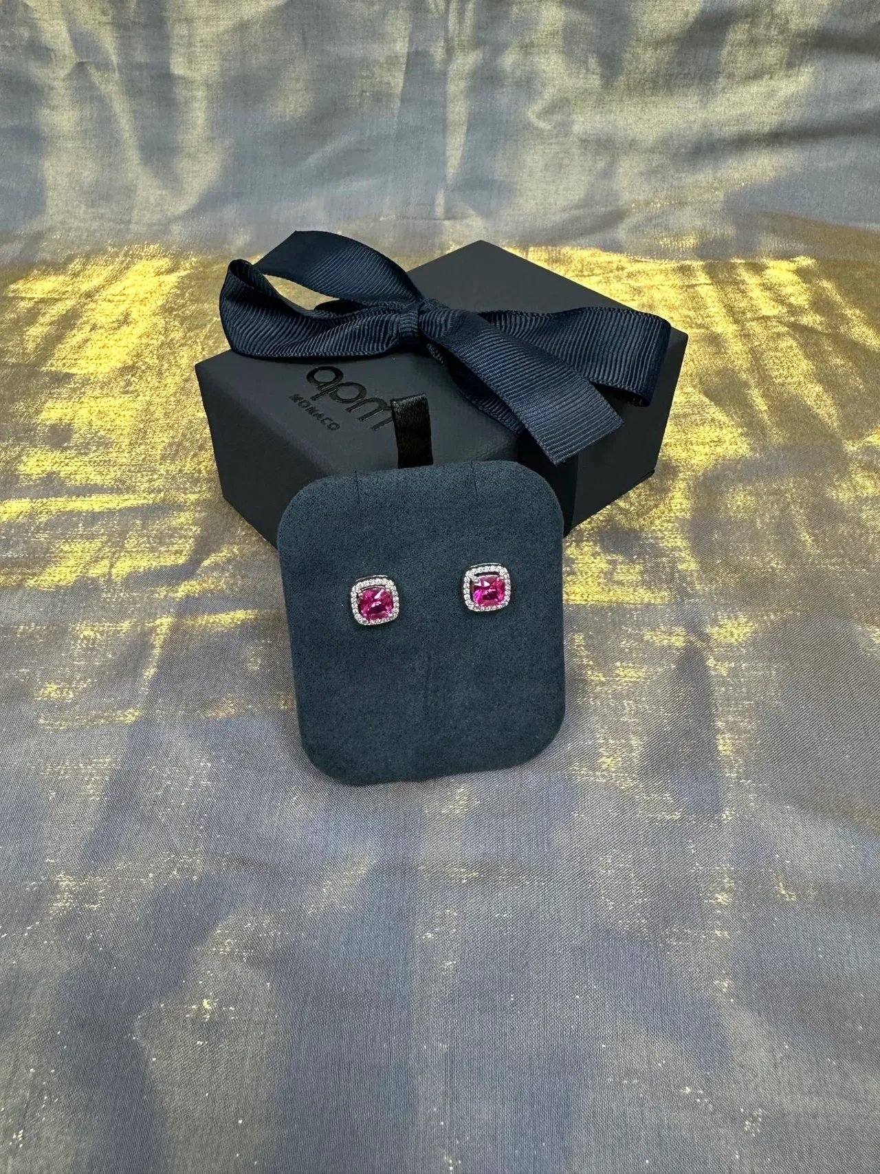 Pink Square-Cut Halo Stud Earrings 5